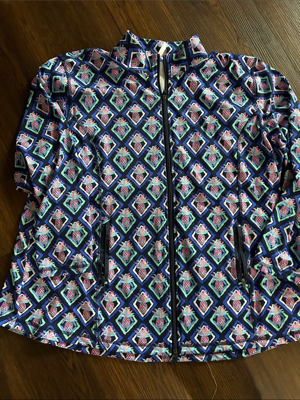 Lulu-B Navy Multi-Color Patterned Zip Front Jacket